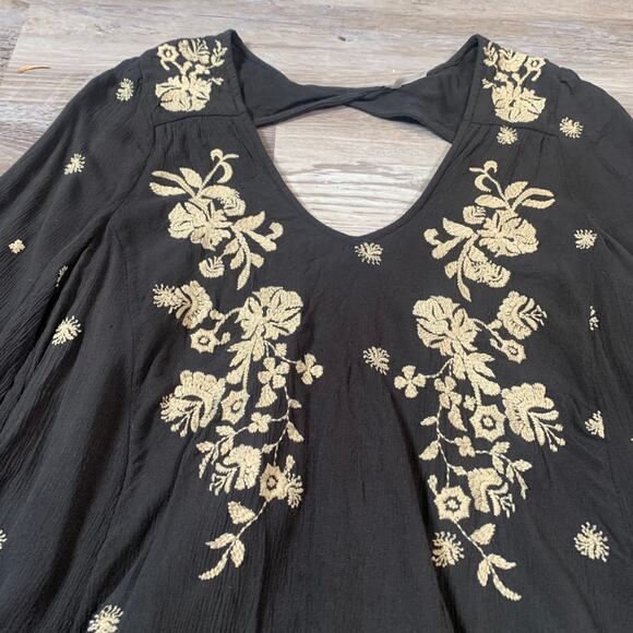Free People Black Embroidered Tunic Dress Boho Festival Floral M - Picture 3 of 8